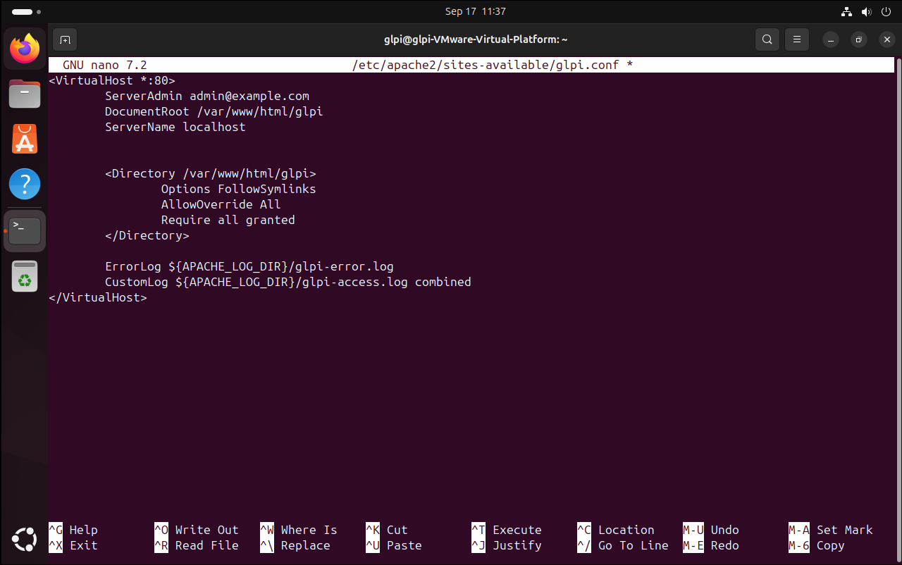 Apache için GLPI sanal sunucu yapılandırması