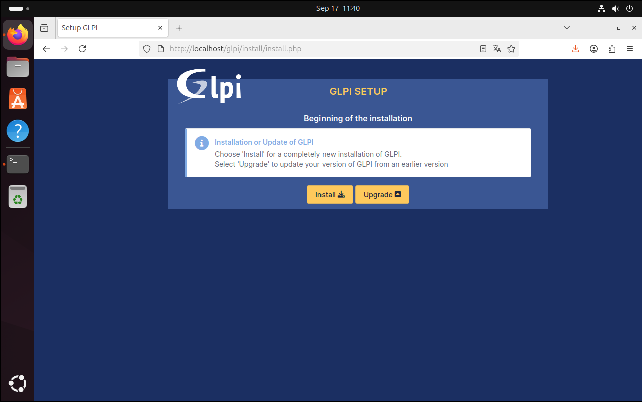 GLPI kurulum veya güncelleme seçimi