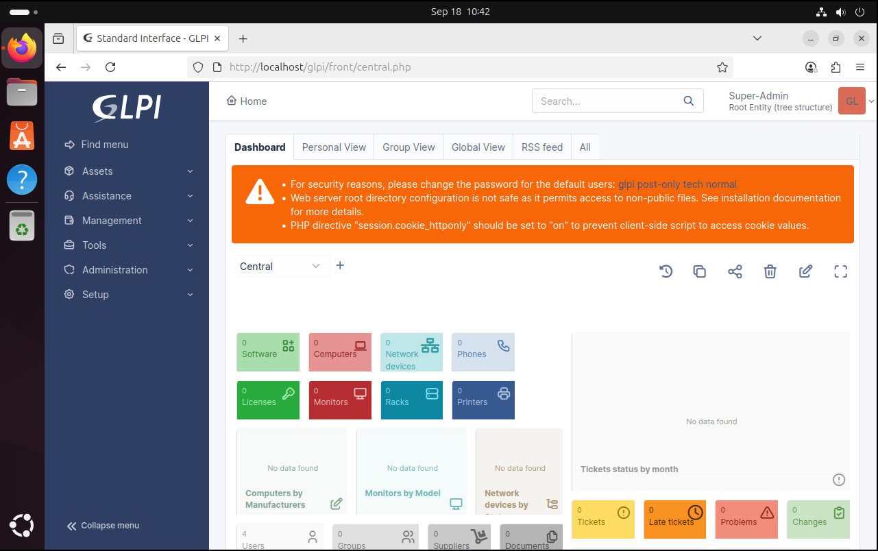 Tamamlanmış GLPI Kurulumu Giriş Ekranı